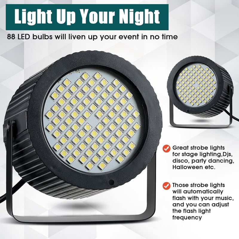 Funtery 4 Pcs Bright Halloween Strobe Light 88 LEDs Flash Party Lighting Sound and Speed Modes Flashing Stage Lights for Christmas Birthday Party Room Dance DJ Bar Karaoke Show Wedding(White) - Image 4